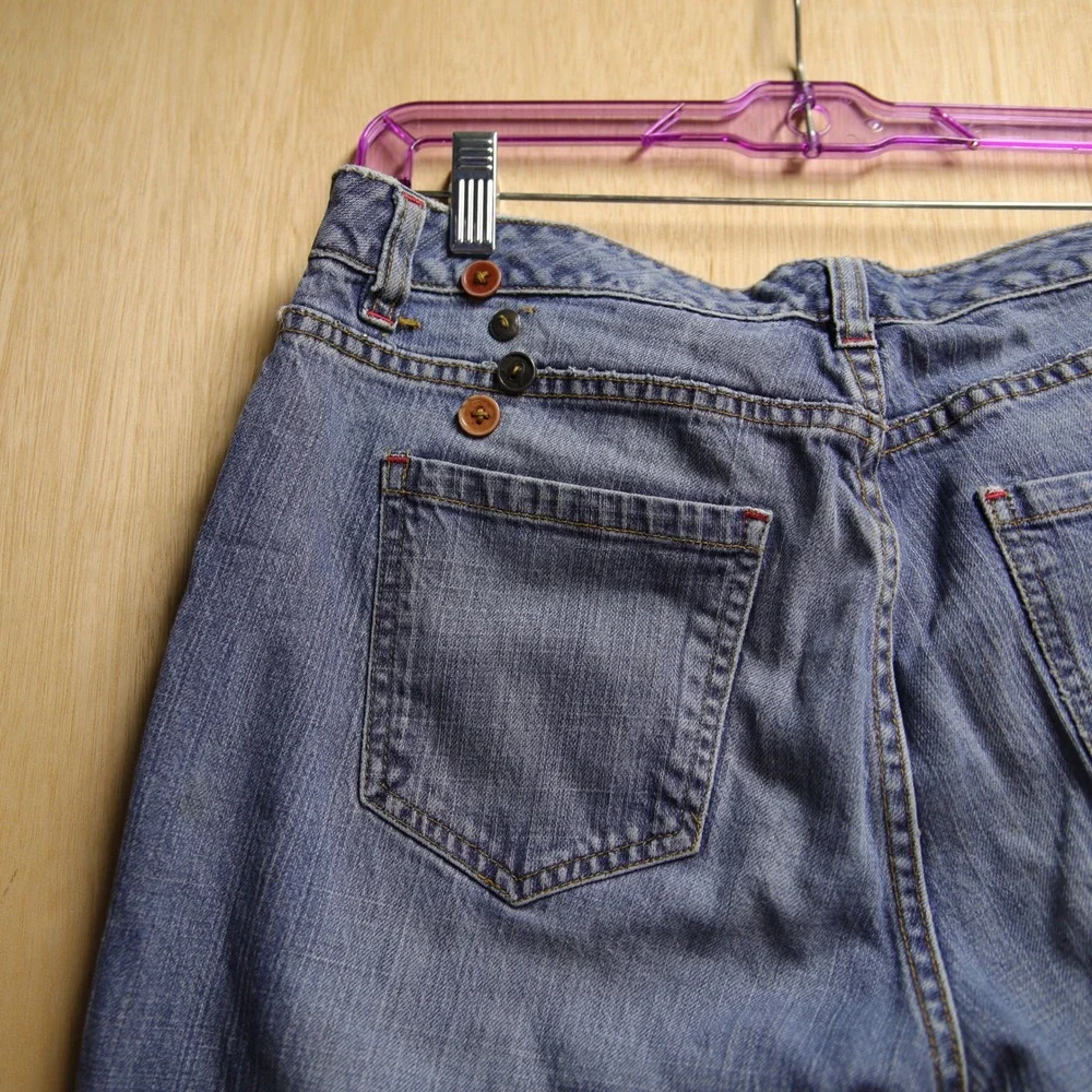 Y2K Embellished Flare Leg Jeans Medium Wash Button Sequin Detail Denim Pants